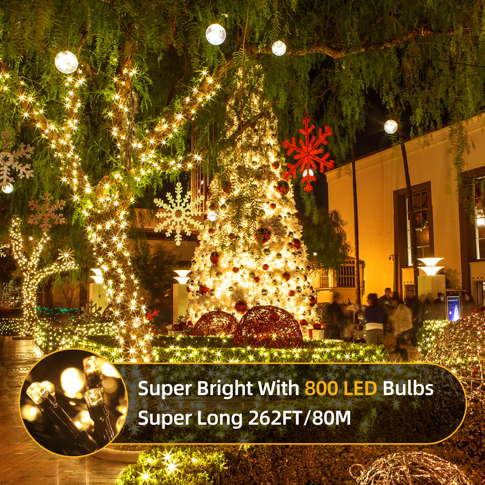 Tcamp Outdoor Christmas Lights Warm White, 262FT 800 LED Christmas Tree Lights with Memory Timer Function, 8 Modes Fairy String Lights for Christmas Outdoor Indoor Bedroom Wedding Party Decorations