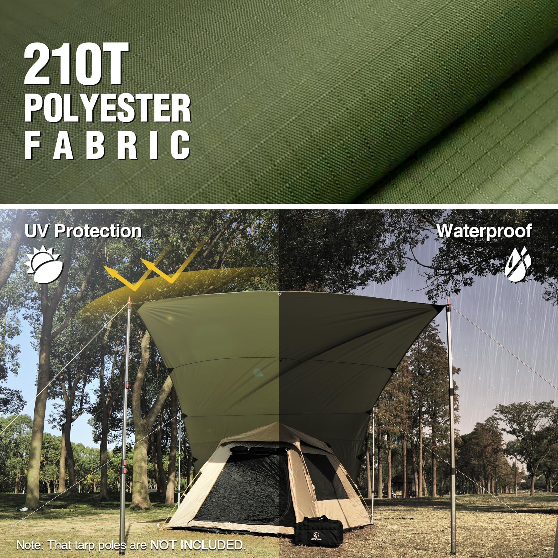 REDCAMP Bâche de Protection imperméable pour hamac - 3 x 4,9 m - Légère - pour randonnée en Plein air - Vert