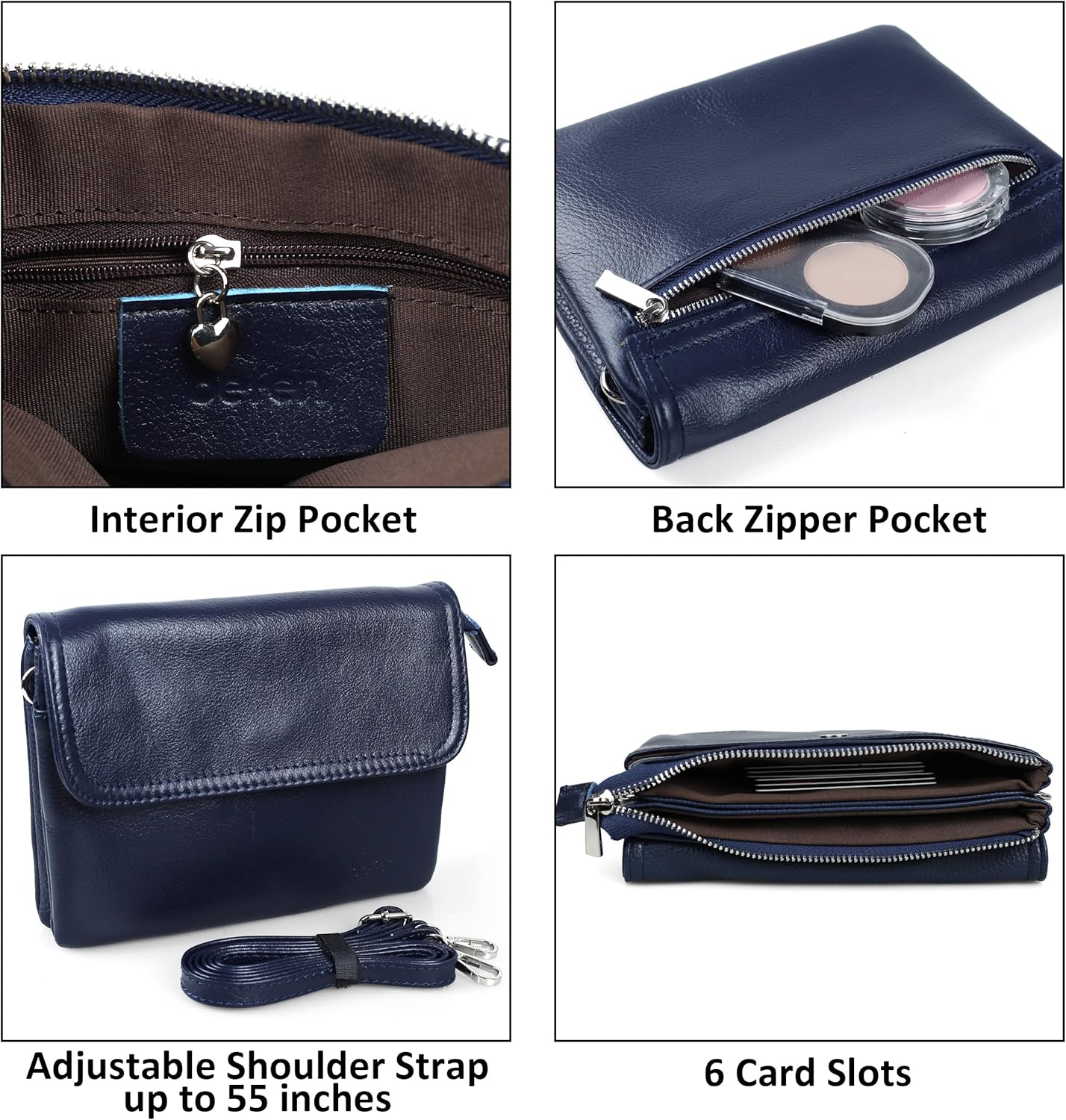 befen Genuine Leather Small Crossbody Bags for Women Cell Phone Bag Cross Body Purses,Silver Zipper - Image 6