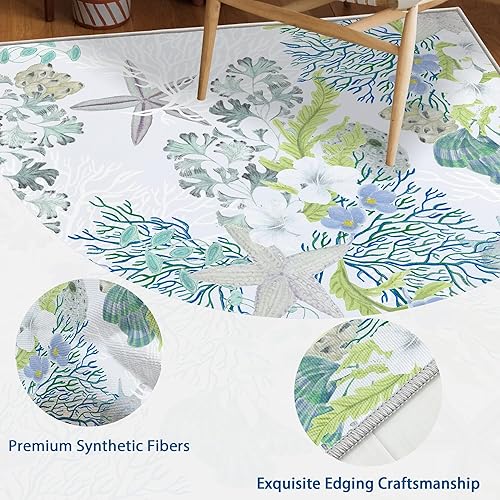 Miniatura 4 de Tritard Alfombra de pasillo costero de 2 x 6 pies, con temática de playa, tapete antideslizante y lavable para entrada, tapete de entrada interior,