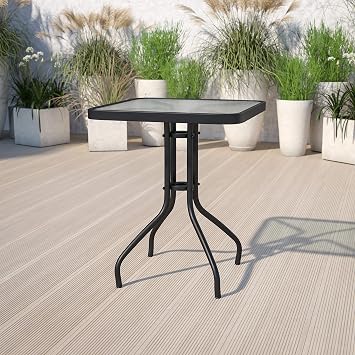 EMMA + OLIVER 23.5 "مربع الزجاج المقسى طاولة معدنية