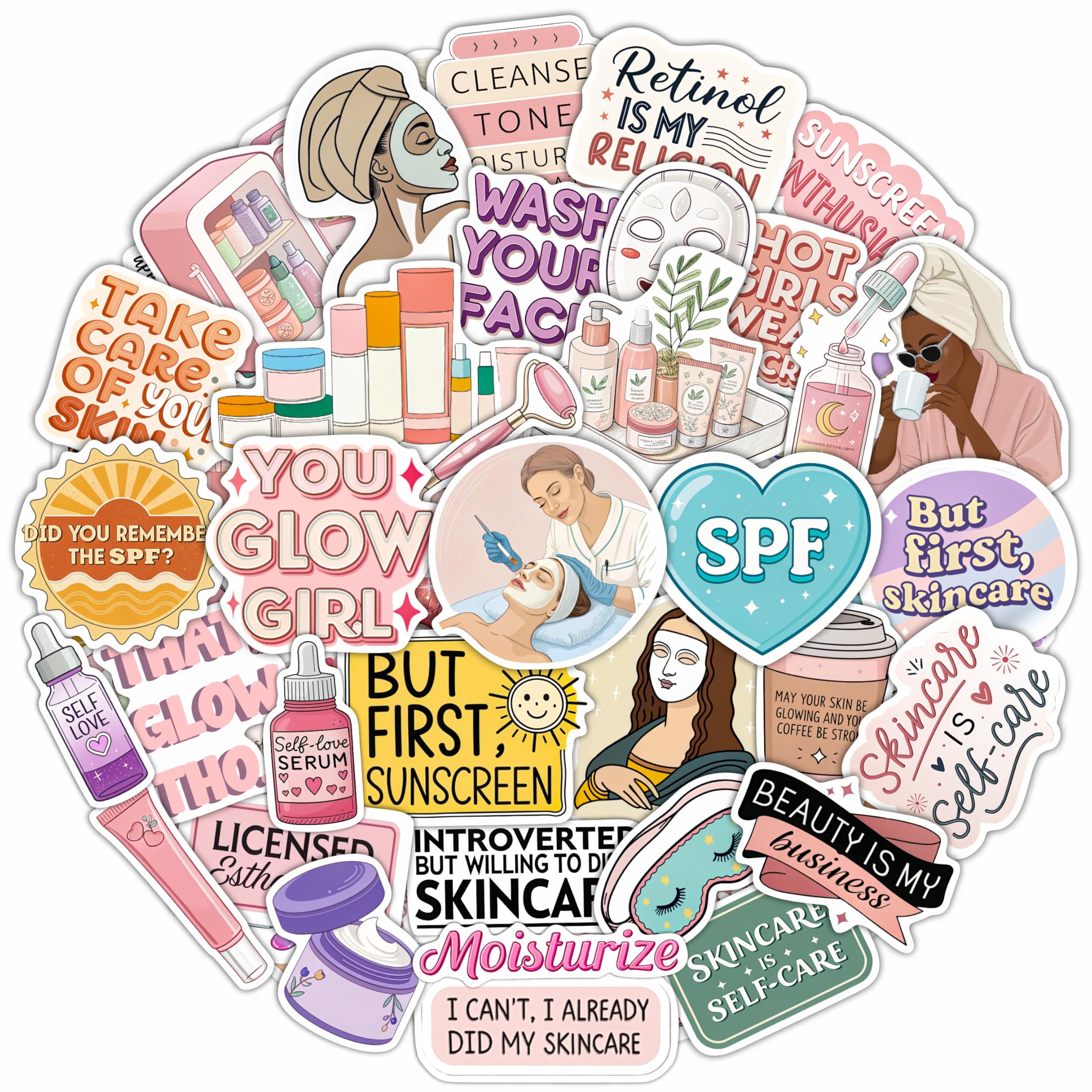 100Pcs Esthetician Stickers for Laptop, Skincare Stickers - Esthetician Party Supplies, Gifts - Gift for Women & Men