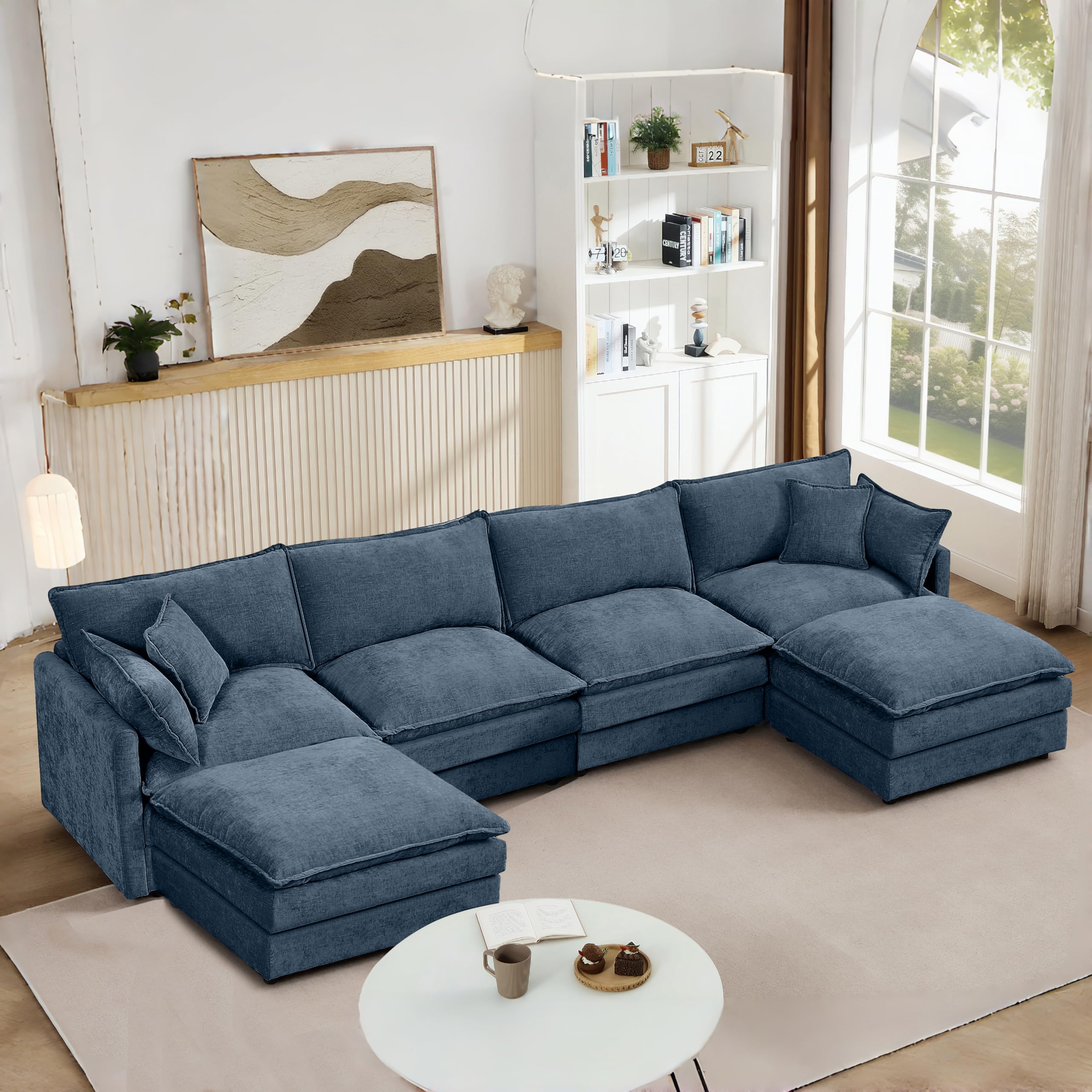 Eafurn 130 71 Oversized Reversible Modular Sectional Sofa Couch with 2 Ottomans - Deep Seat Chenille Modern U