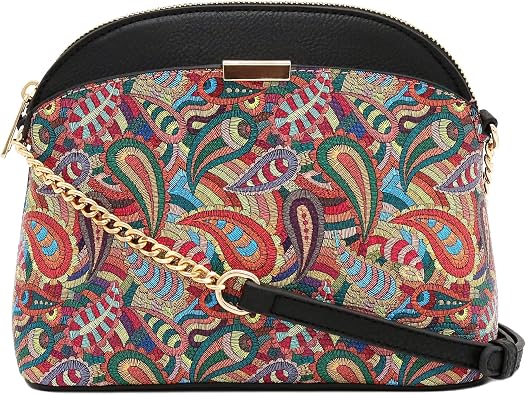 FashionPuzzle Paisley Print Small Dome Crossbody with Chain Strap
