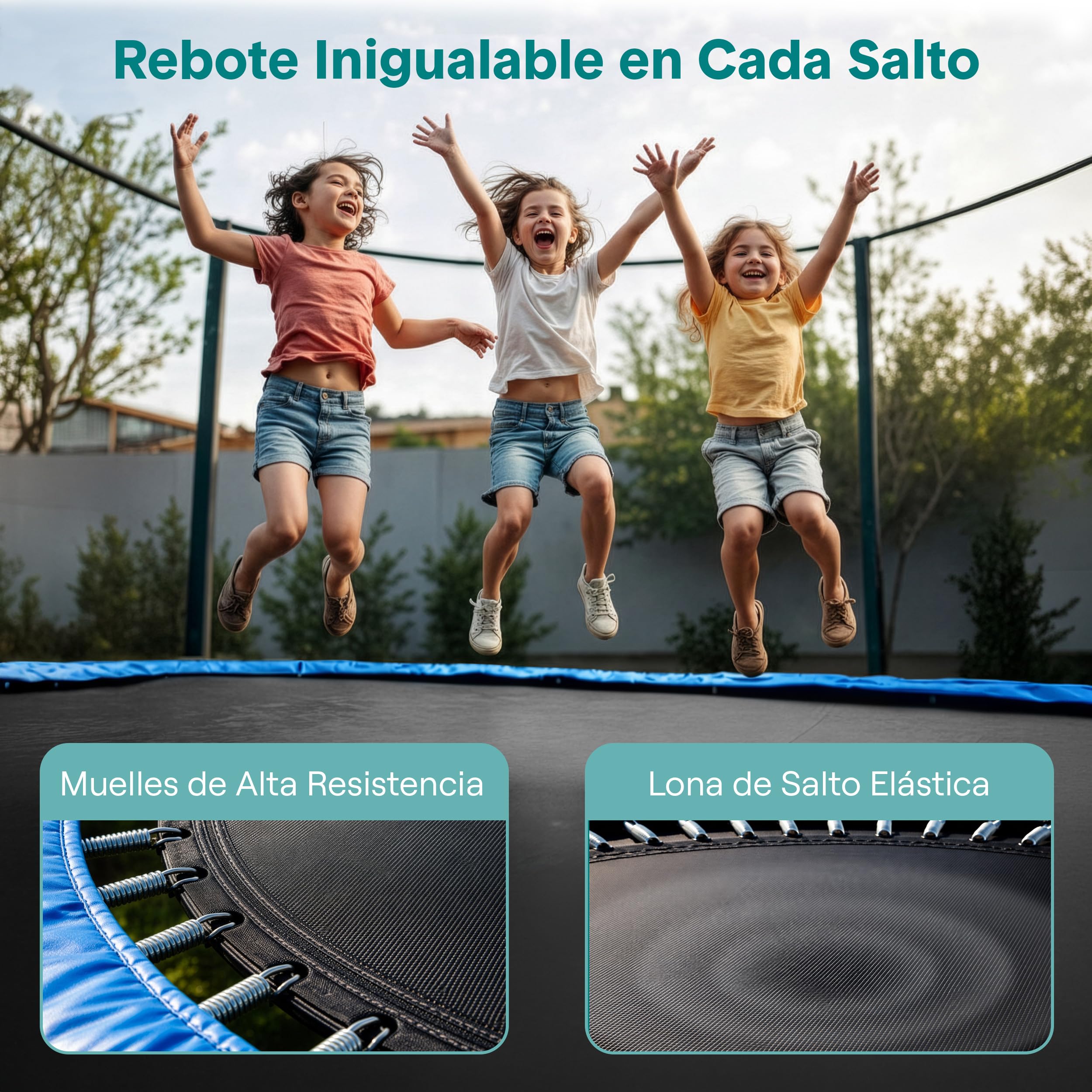 SereneLife trampolin Exterior, Cama Elastica, con Red de Seguridad, Estable, Revestimiento antioxidante