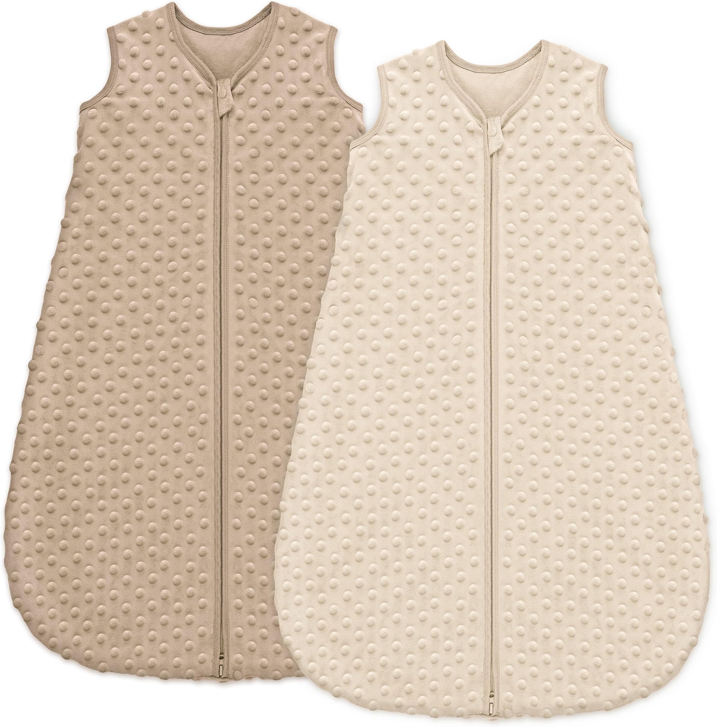 Unnivoll Baby Sleeping Bag 1.5 Tog with Plush Dots Sleep Bag 2 Pack Baby Sleep Sack Wearable Blanket for Newborn Infant 6-12 Months Coffee