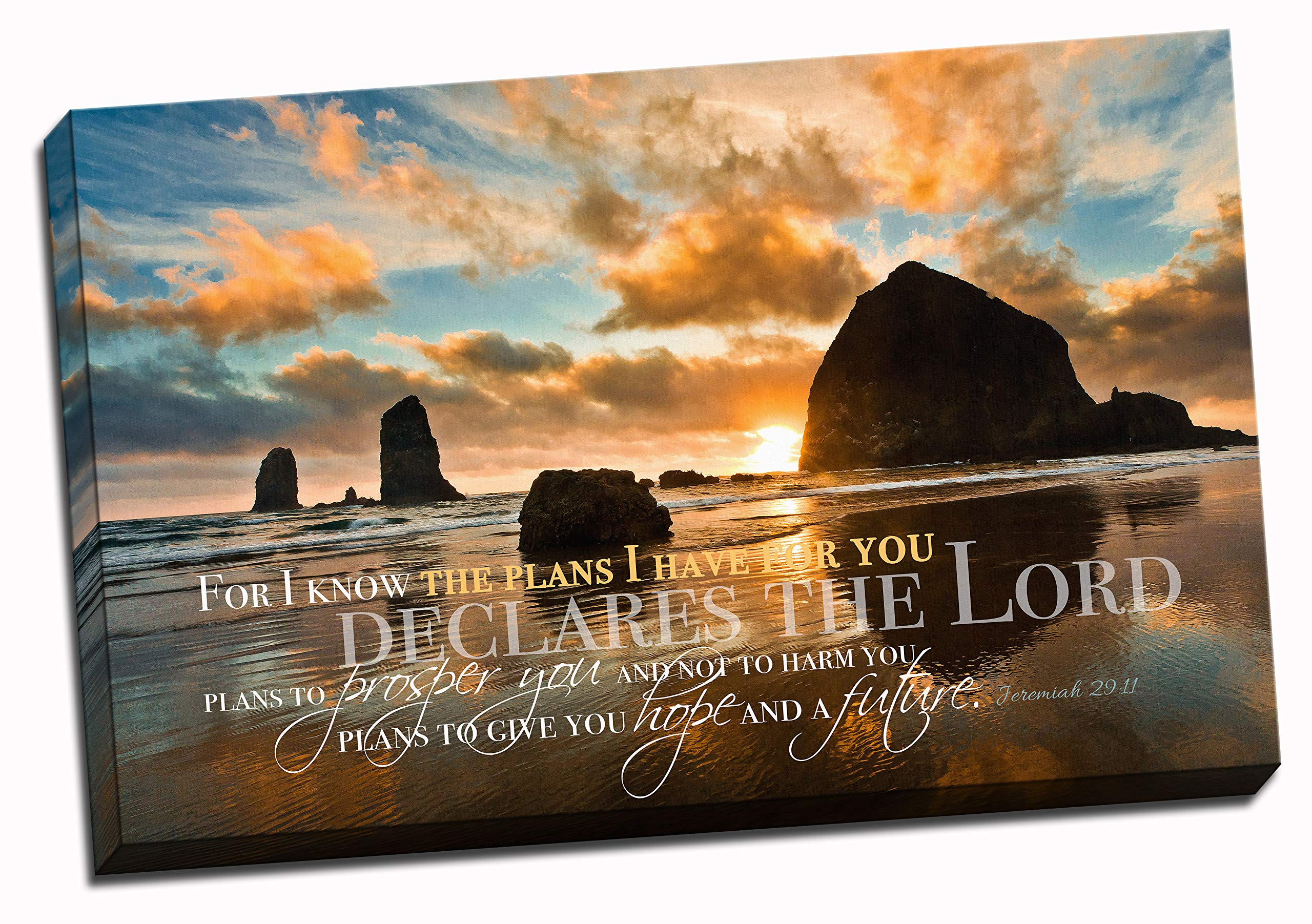 Christian Wall Art Canvas - For I Know The Plans I Have For You, Jeremiah 29:11, Faith Art, Bible Verse Wall Decor, Scripture Canvas, Ocean Scene (12x18)