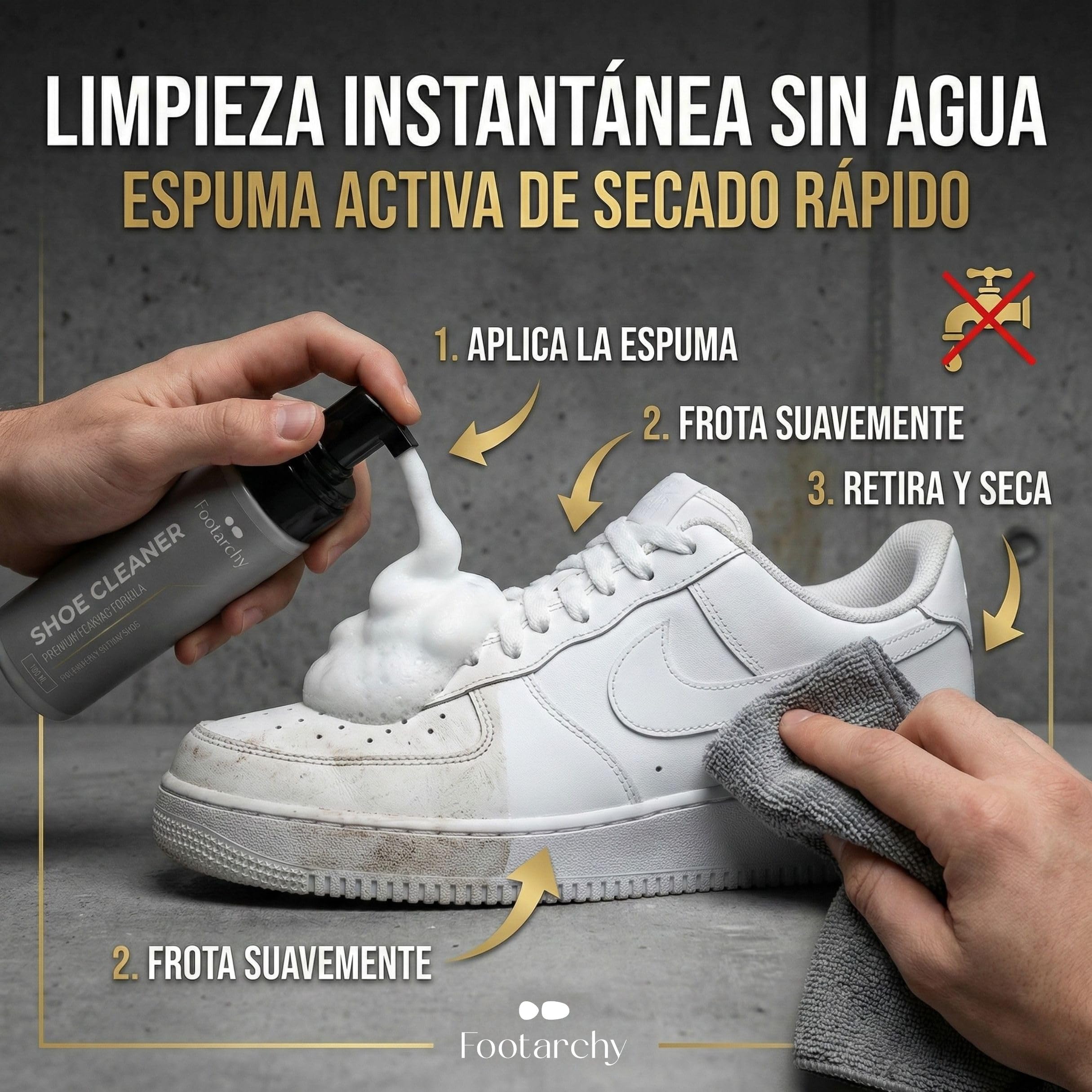 Footarchy Limpiador de Zapatillas en Espuma 150ml - Jabón para Limpiar Zapatos sin Agua - Secado Rápido para Cuero, Tela, Goma y Plásticos — view 3