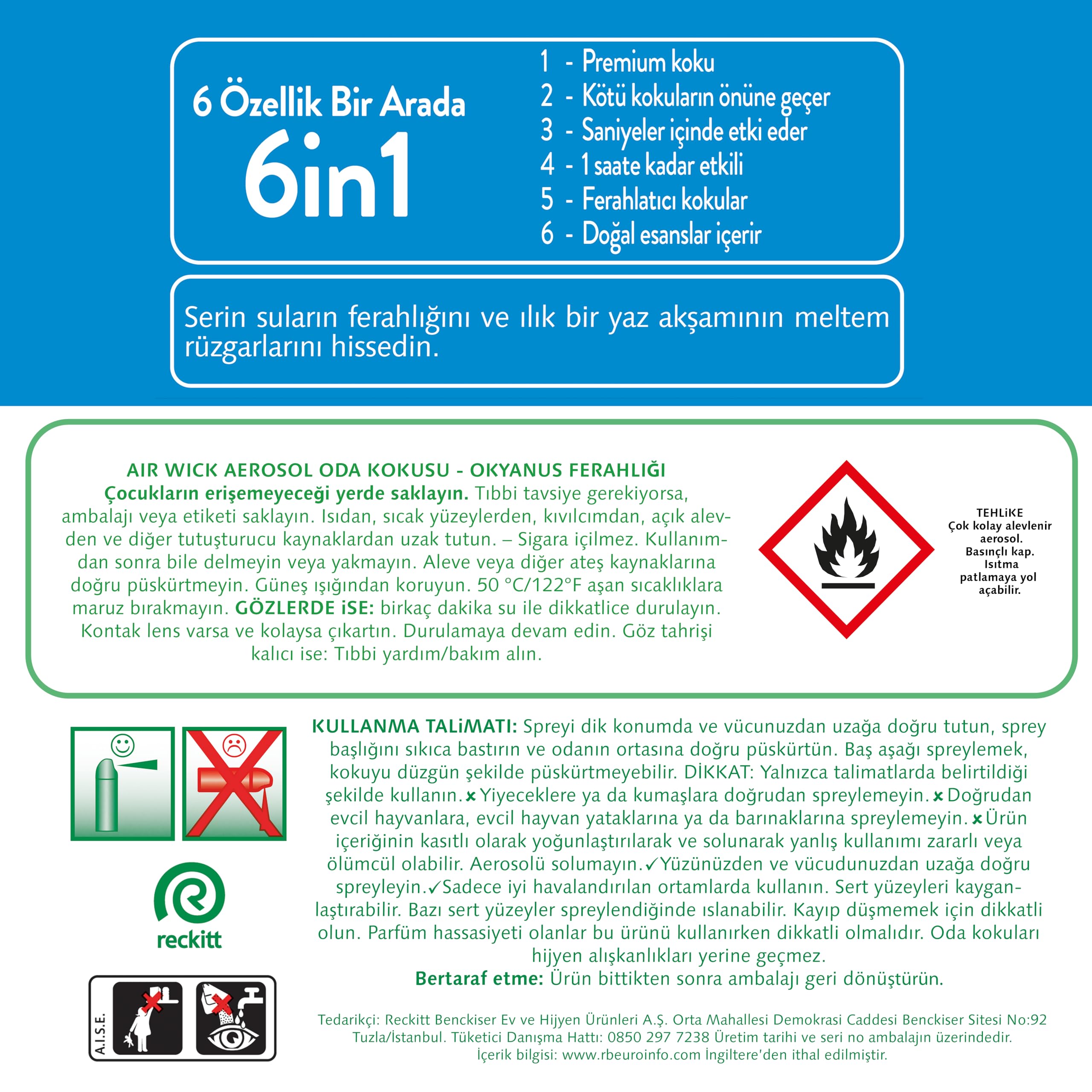 Air Wick Aerosol Premium Koku Serisi Okyanus Ferahlığı Sprey Oda Kokusu (1 x 300 ml)