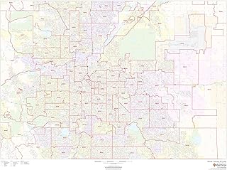 Denver, Colorado Zip Codes - 48" x 36" Paper Wall Map