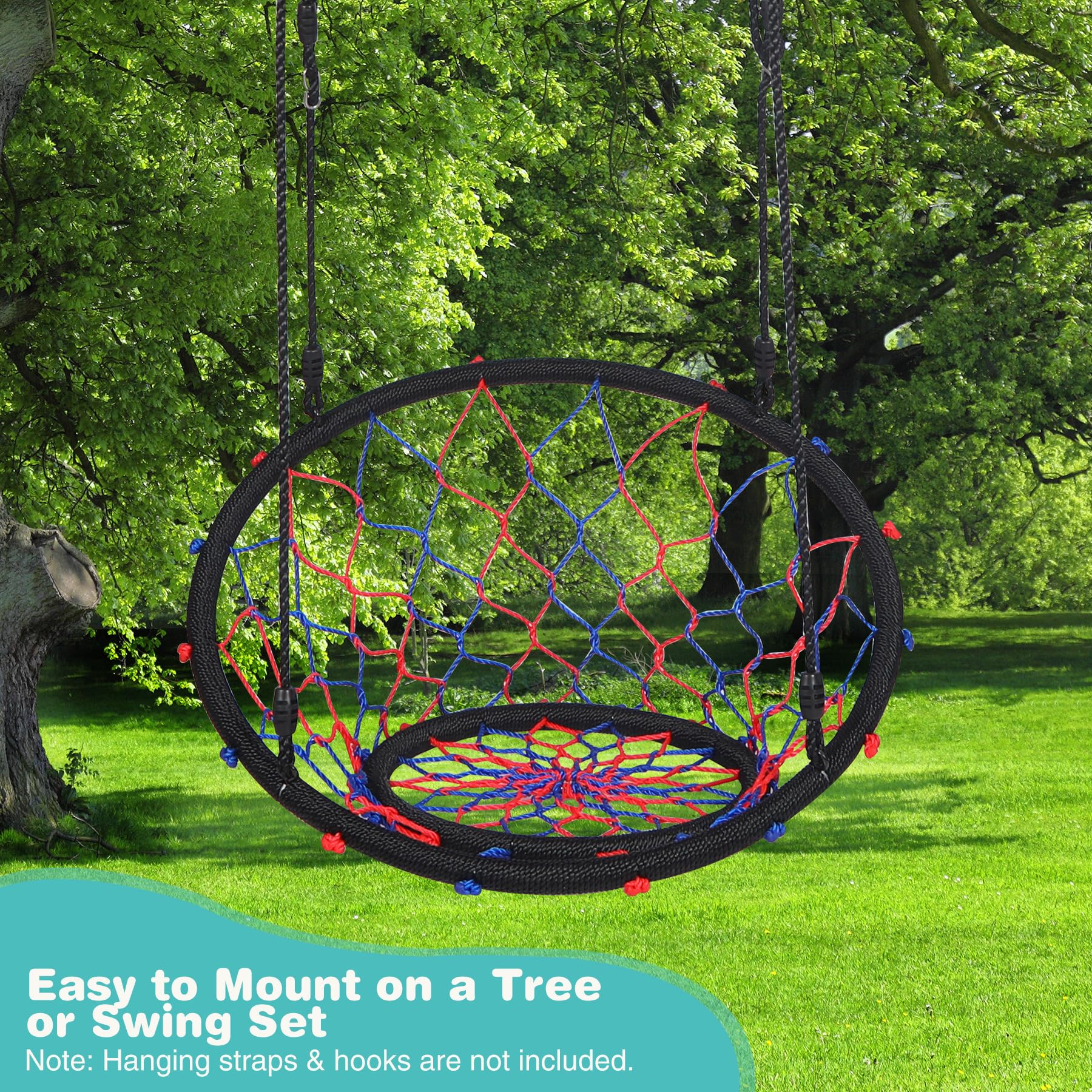 RedSwing Web Swing with Back for Kids, Outdoor Rope Web Swing for Tree, Safe Durable with Hanging Straps for Playground Backyard, Black - Image 6