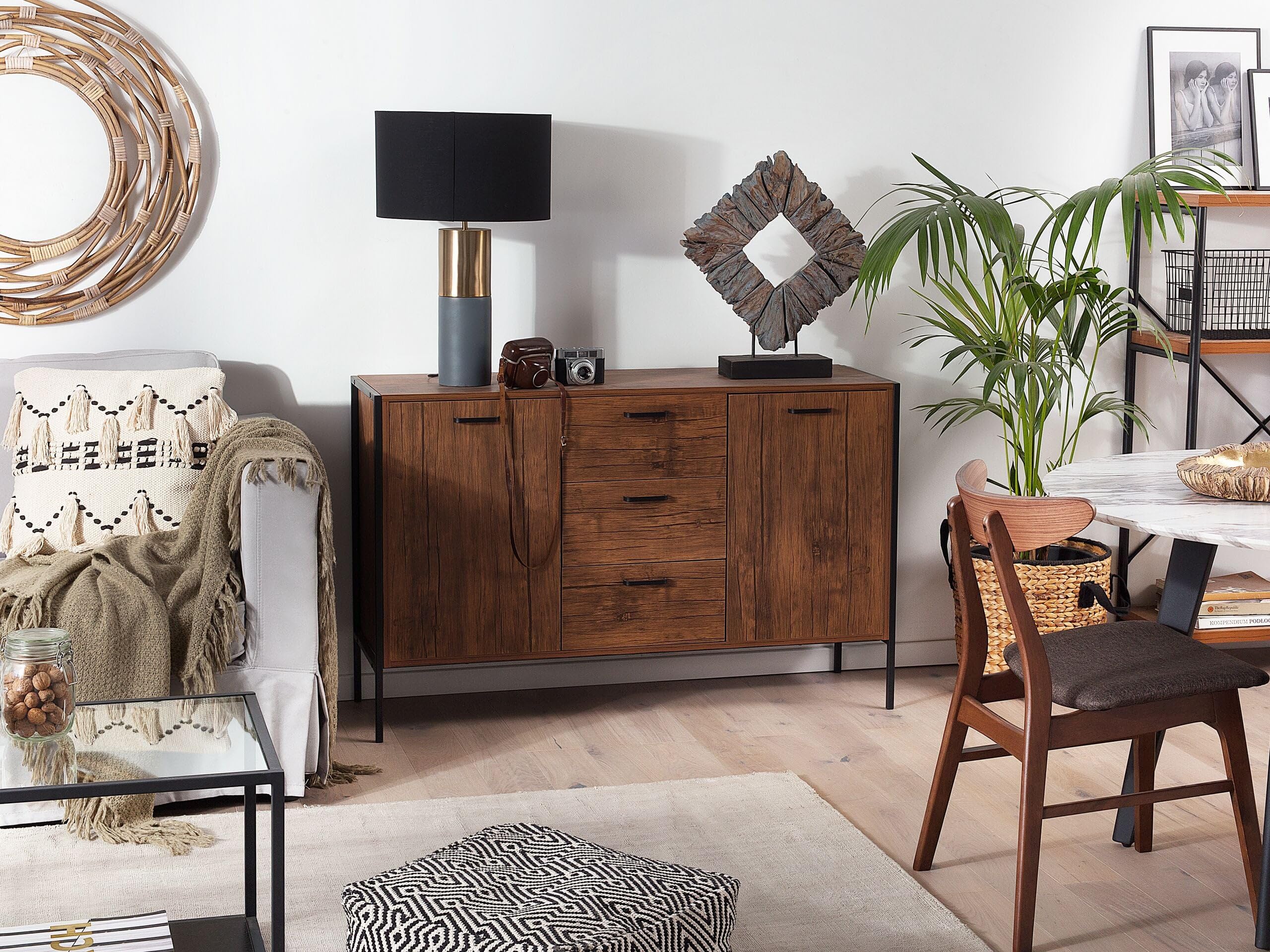 Aparador de madera oscura y negro con cajones salón industrial Tifton