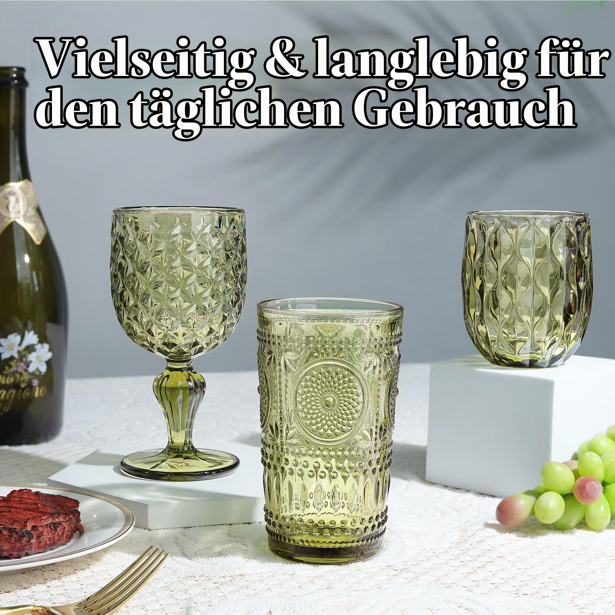 Joeyan 400ml Trinkgläser Set Bunt,Grün Wassergläser Retro,Spülmaschinenfest