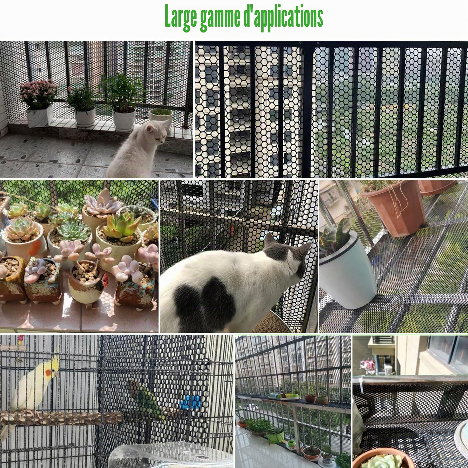 Rouleau de clôture en plastique noir – Rouleau de grillage en plastique de 8 mm pour clôture de jardin, clôture pour chien, clôture de balcon et clôture temporaire (40 cm x 10 m)