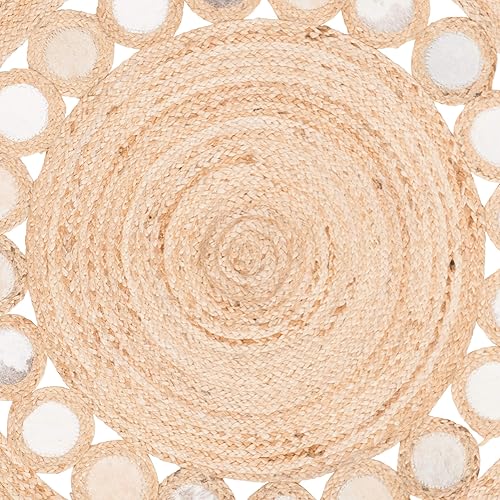 Miniatura 4 de SAFAVIEH Natural Fiber Round Collection NF370F - Alfombra redonda de yute y piel tejida a mano de 3 pies, color beigegris