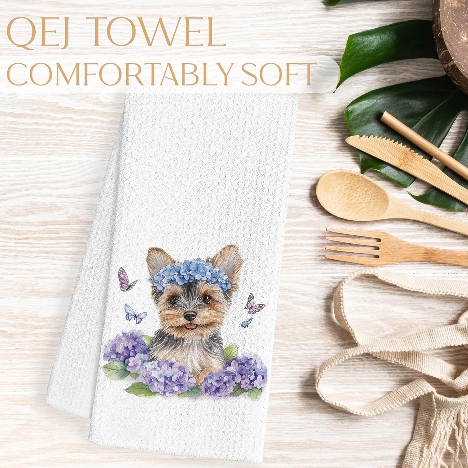 Spring Hydrangea Yorkshire Terrier Kitchen Dish Towels, Yorkie Gifts for Women, Dog Lover Mom Gifts Decorative Hand Tea Towels for Bathroom Kitchen, 16x24 Inch - Image 5