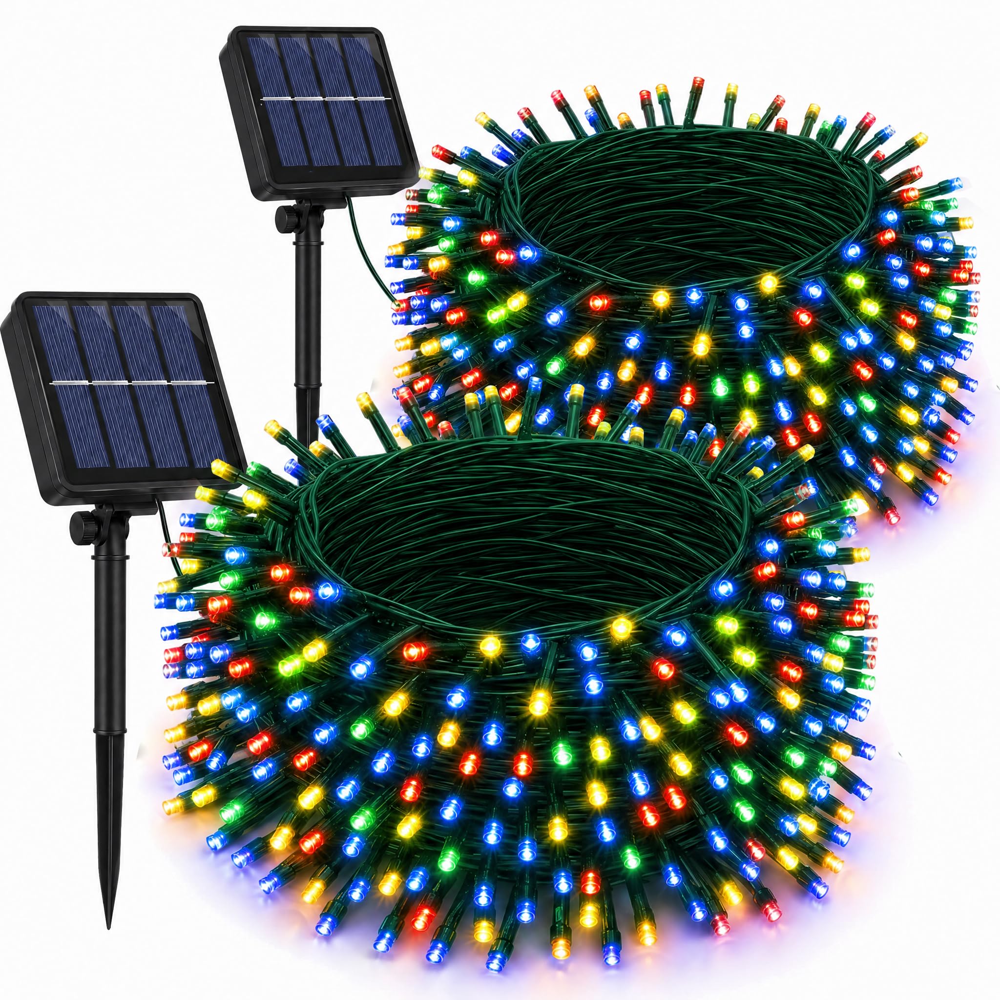 Dazzle Bright 2 Pack Total 400LED 132FT Multi-Colored Christmas Solar String Outdoor Lights, Solar Powered with 8 Modes Waterproof Fairy Lights for Bedroom Patio Garden Tree Party Yard Decoration Multicolor