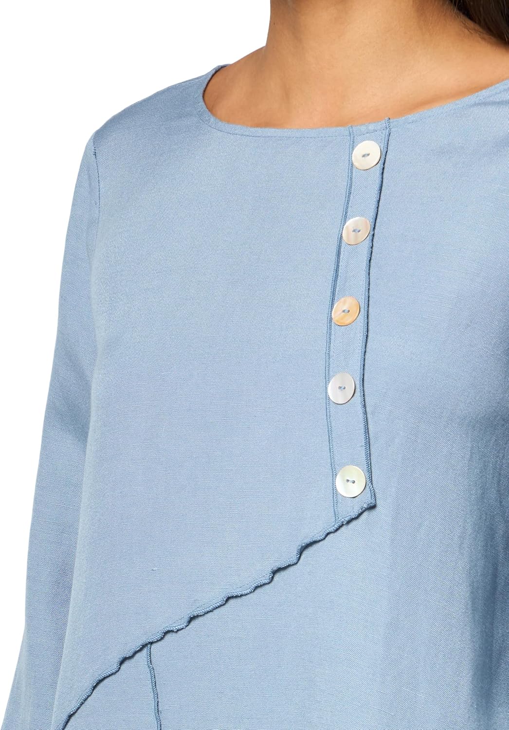 Ali Miles womens Woven Pull on Tunic V Neck With Front Button Details Three Quarters Sleeves - Image 3