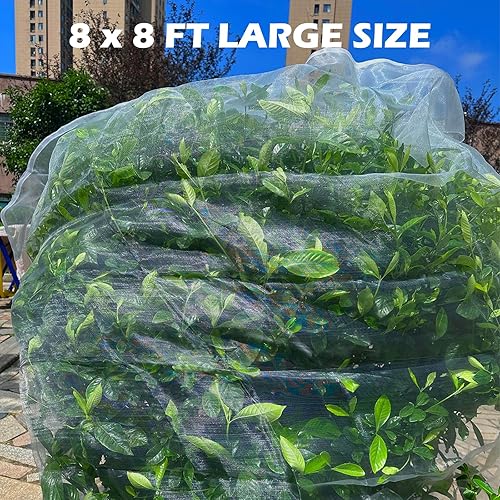 Miniatura 4 de Red de jardín grande de 8 x 8 pies, cubierta para árbol frutal para jardín, insectos, con cordón, pantalla transparente que protege las plantas de