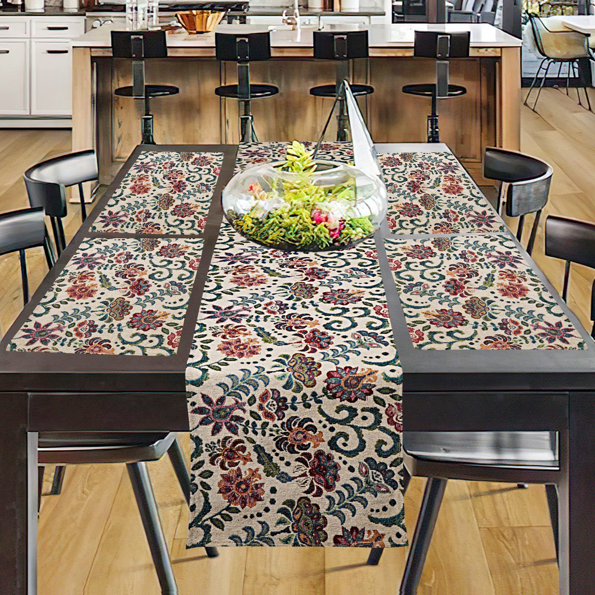 Rangoli Cotton Table Mats - Set of 4 Floral Design -11 Rangoli Cotton Table Mats - Set of 4 Floral Design -11