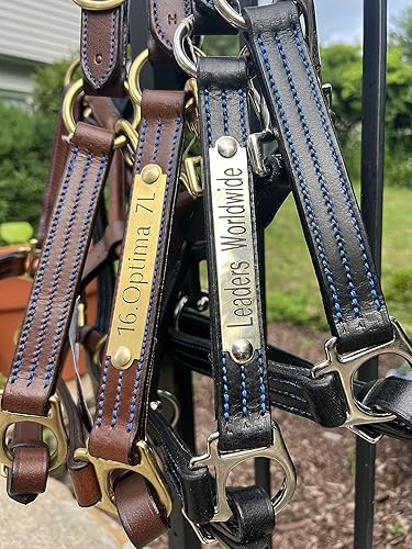 Miniatura 2 de Leaders - Cabestro de cuero para caballos con placa de nombre grabada personalizada, cabestro para caballos, puntada azul