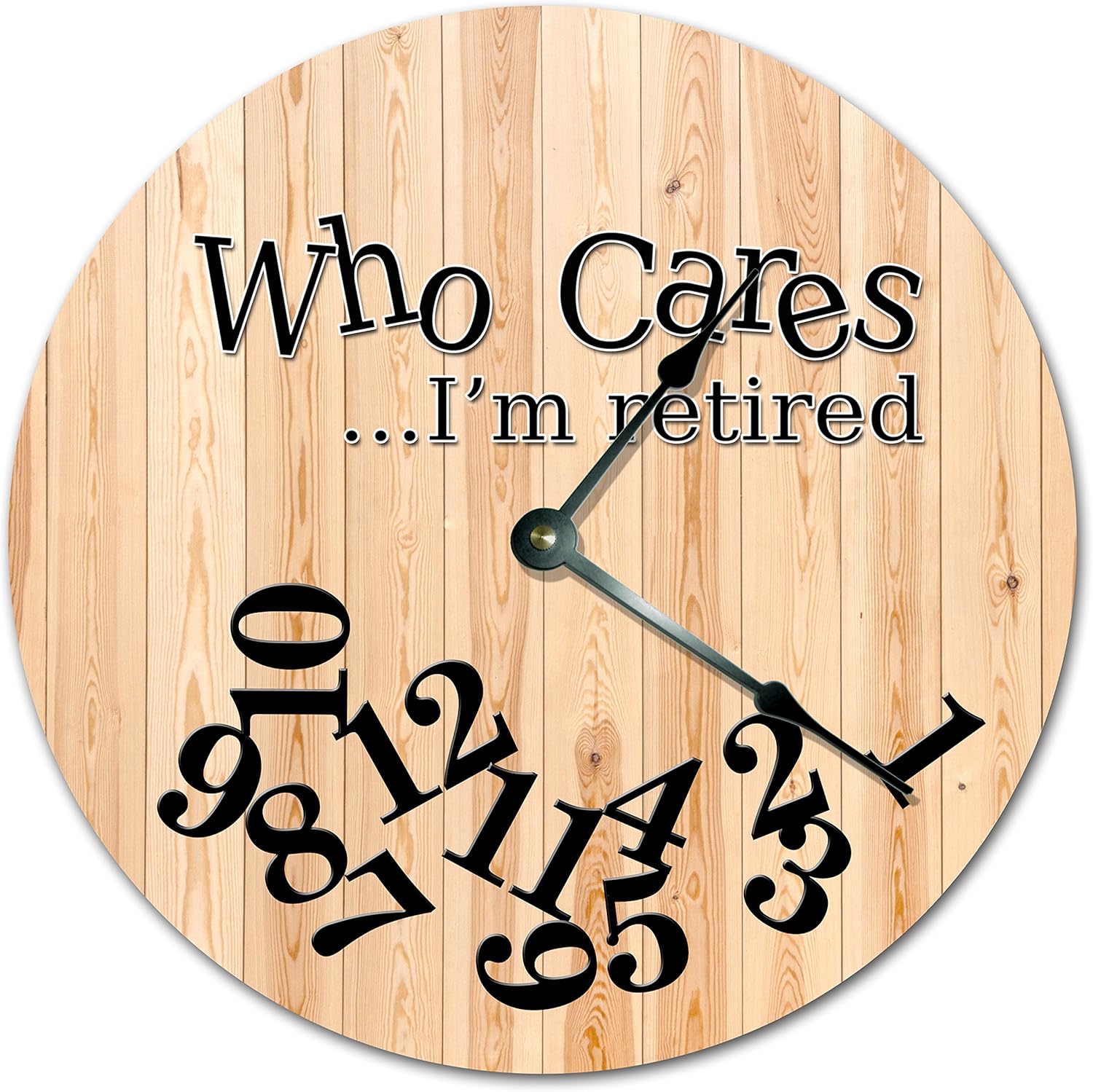 Who Cares I’m Retired Wooden Planks Wall Clock, 10.5-Inch Open-Face Decorative Wall Clock