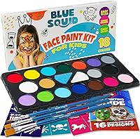 Vista 1 de Blue Squid Face Painting Kit for Kids – 18 Colors Kids Face Paint Kit Palette with Stencils & Guided Tutorial, Water Activated Non Toxic Washable