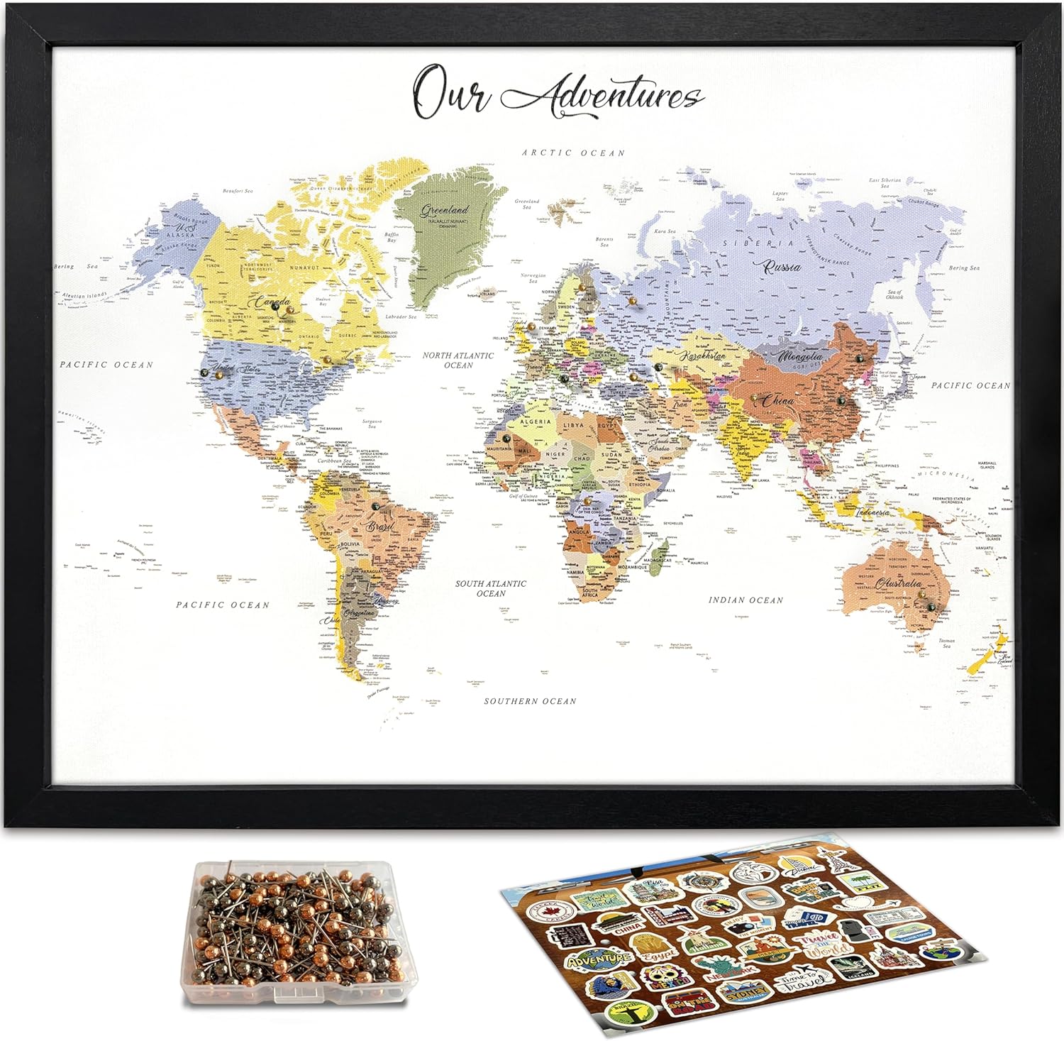 flinelife World Map Pin Board,18X14, World Travel Map With Pins, Perfect For Travelers, Couples, Families or Retirement Gift