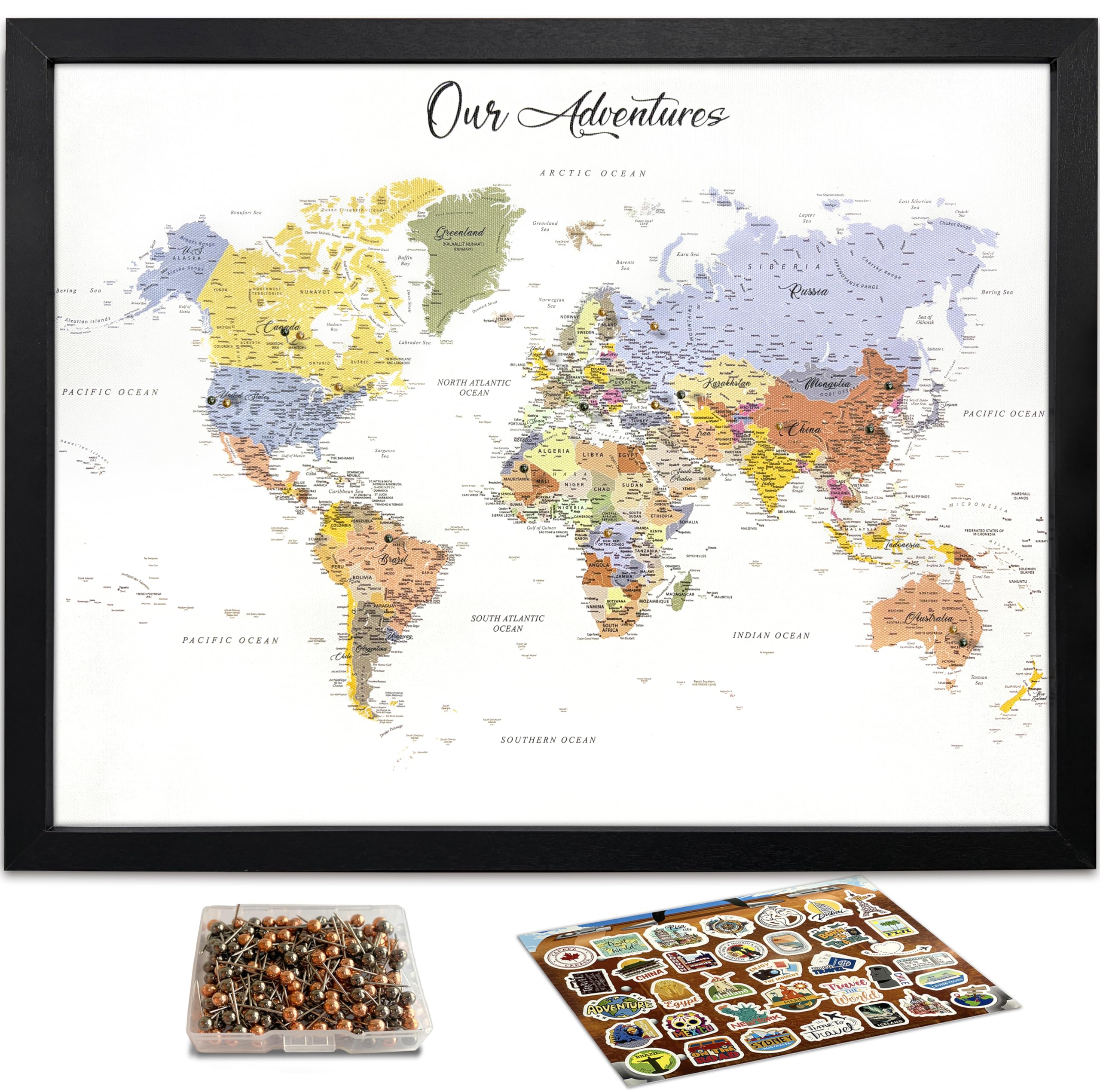 Tableau d'affichage carte du monde flinelife 45x35 cm avec épingles pour voyageur