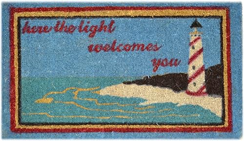 Imports Decor - Felpudo decorado de fibra de coco, escena de faro, 18 x 30 pulgadas