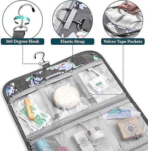 Miniatura 11 de PAVILIA Neceser colgante para mujeres y hombres, kit de viaje plegable grande, organizador de artículos de aseo personal, bolsa de maquillaje Teal