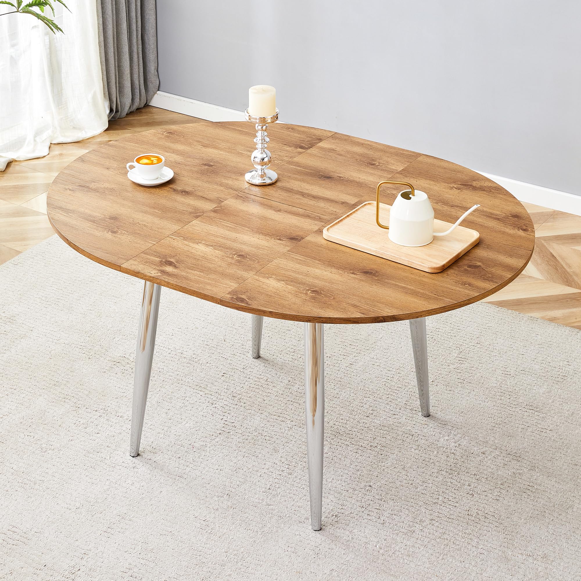 Tavolo da pranzo allungabile rotondo, 107-137 cm, estensibile in ovale, moderno