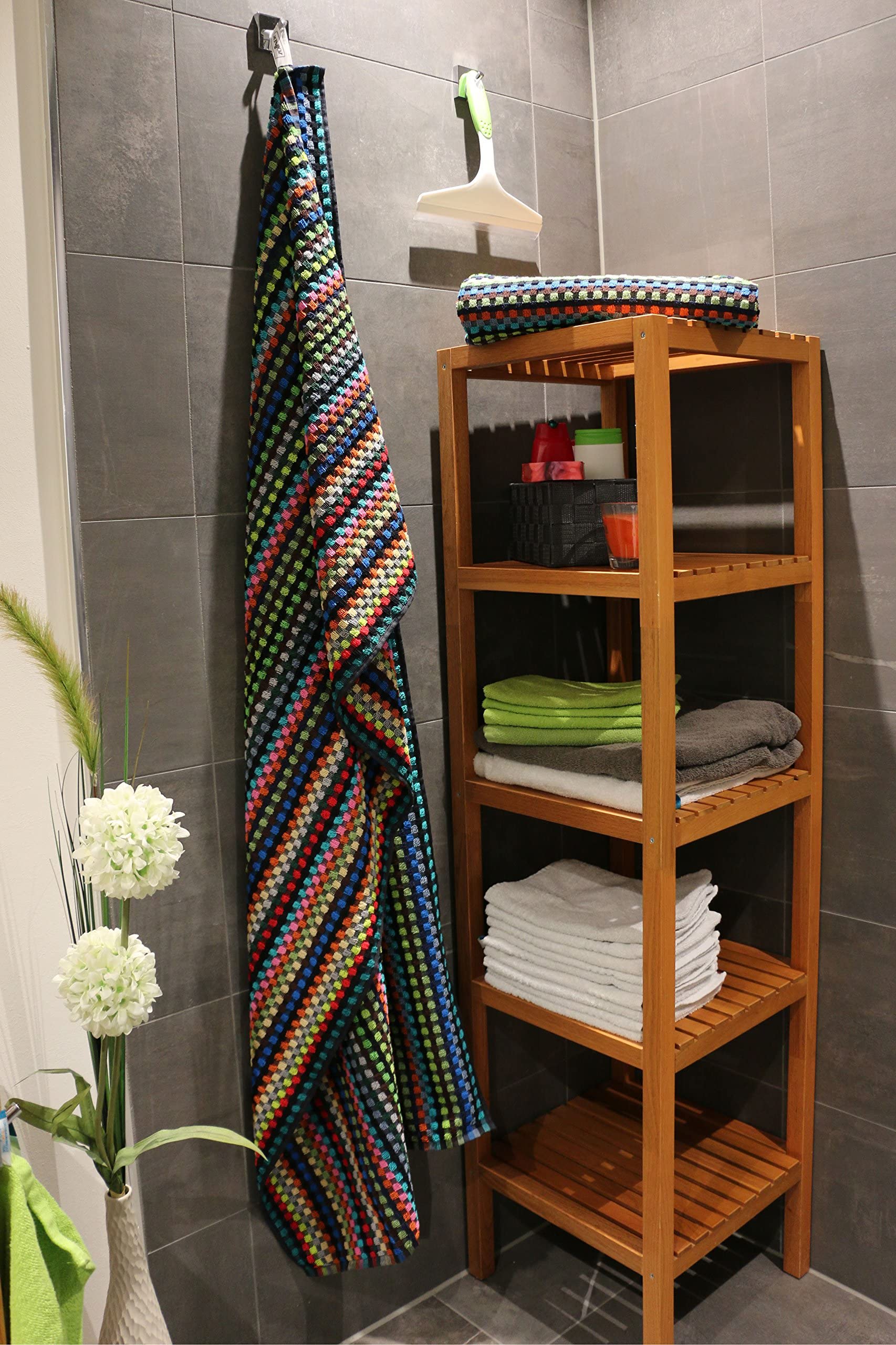 ZOLLNER set di 2 teli doccia, colorati misti, 70x140 cm, in 100% cotone