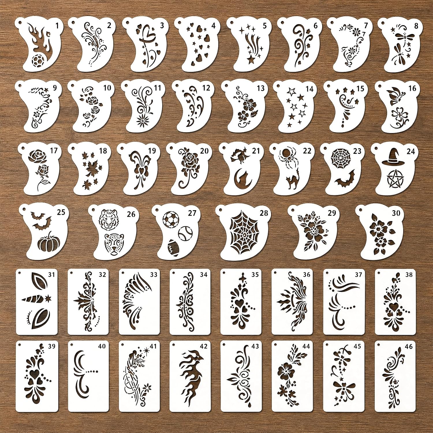 46 Pcs Face Paint Stencils Halloween Body Facial Templates Tattoo