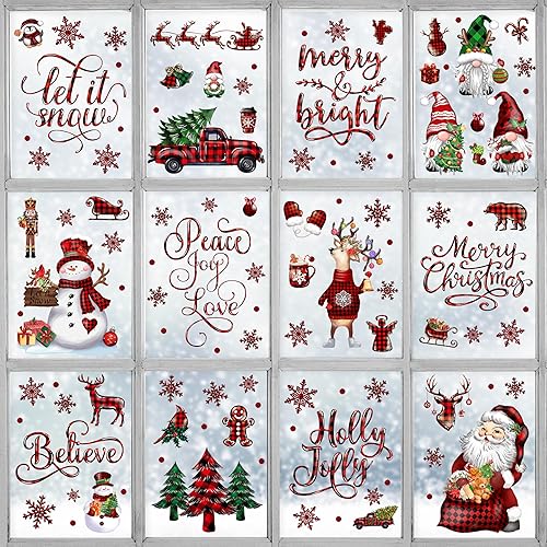 Miniatura 36 de BORAMDO 14 hojas de calcomanías de copo de nieve de muñeco de nieve, decoraciones de ventana extraíbles de Navidad para ventanas de vidrio