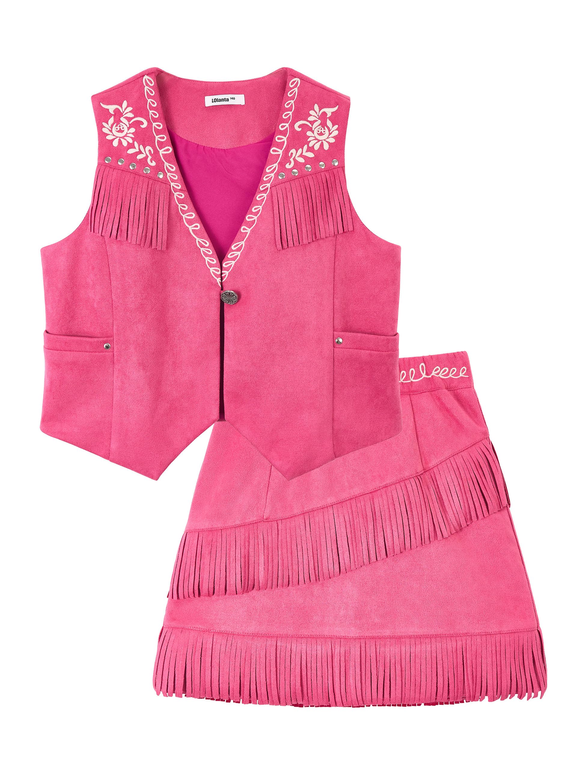 LOLANTA Costumi Cowgirl Bambini Completo Frange Gilet+Gonna Cowgirl Carnevale Costume Feste Western-themd Halloween Musicale Festival Outfit