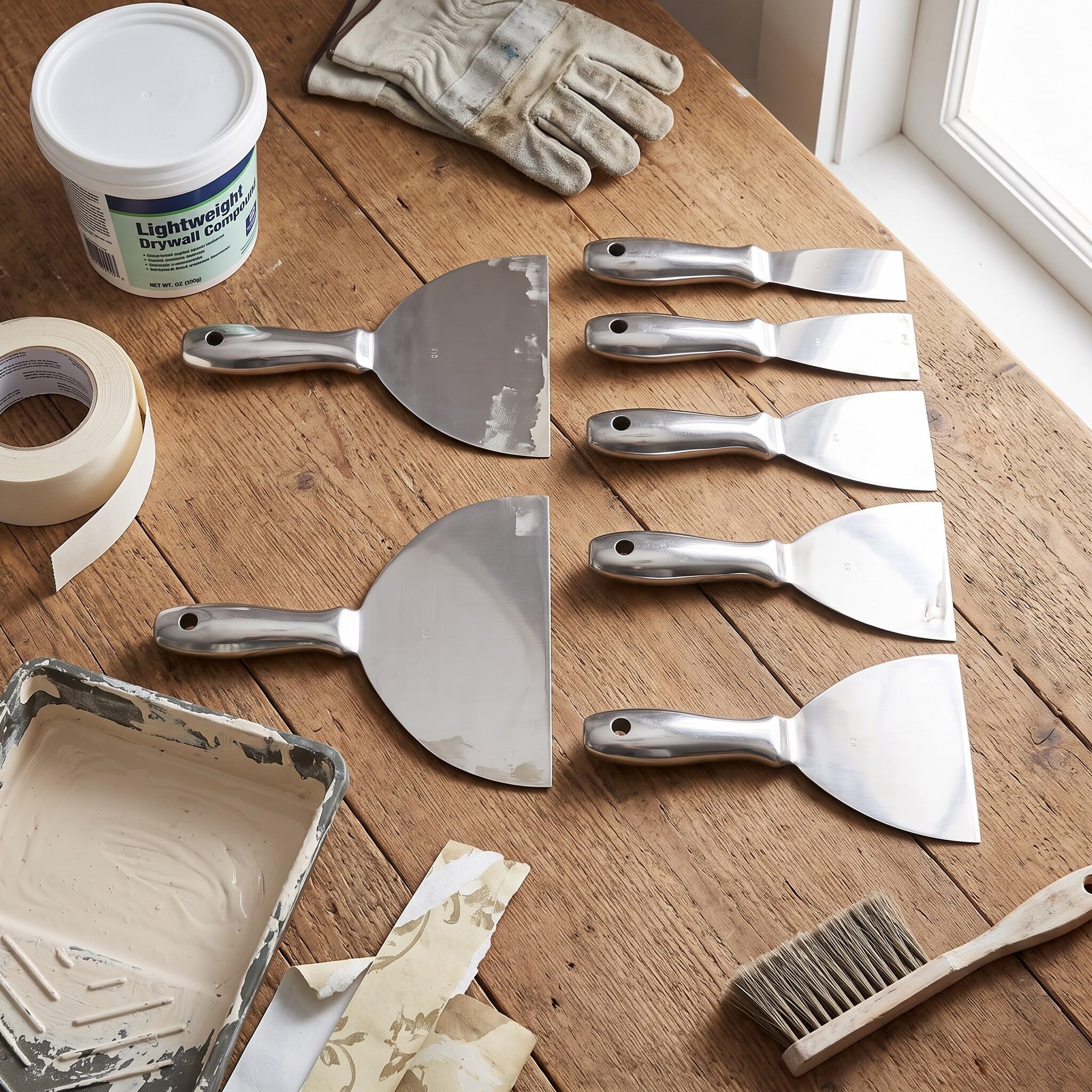 Jeffergarden 5 Spachtelschaber 1,5 Zoll, 2 Zoll, 3, 4, Edelstahl-Set mit Komfortablem Griff, Effizient Zum Reparieren von Trockenbauwänden, Entfernen von Tapeten, Auftragen von