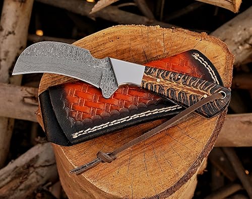 Miniatura 45 de Cuchillo de acero hecho a mano con funda de cuero, cuchillo utilitario resistente, cuchillo de electricista para desollar alambre para profesional