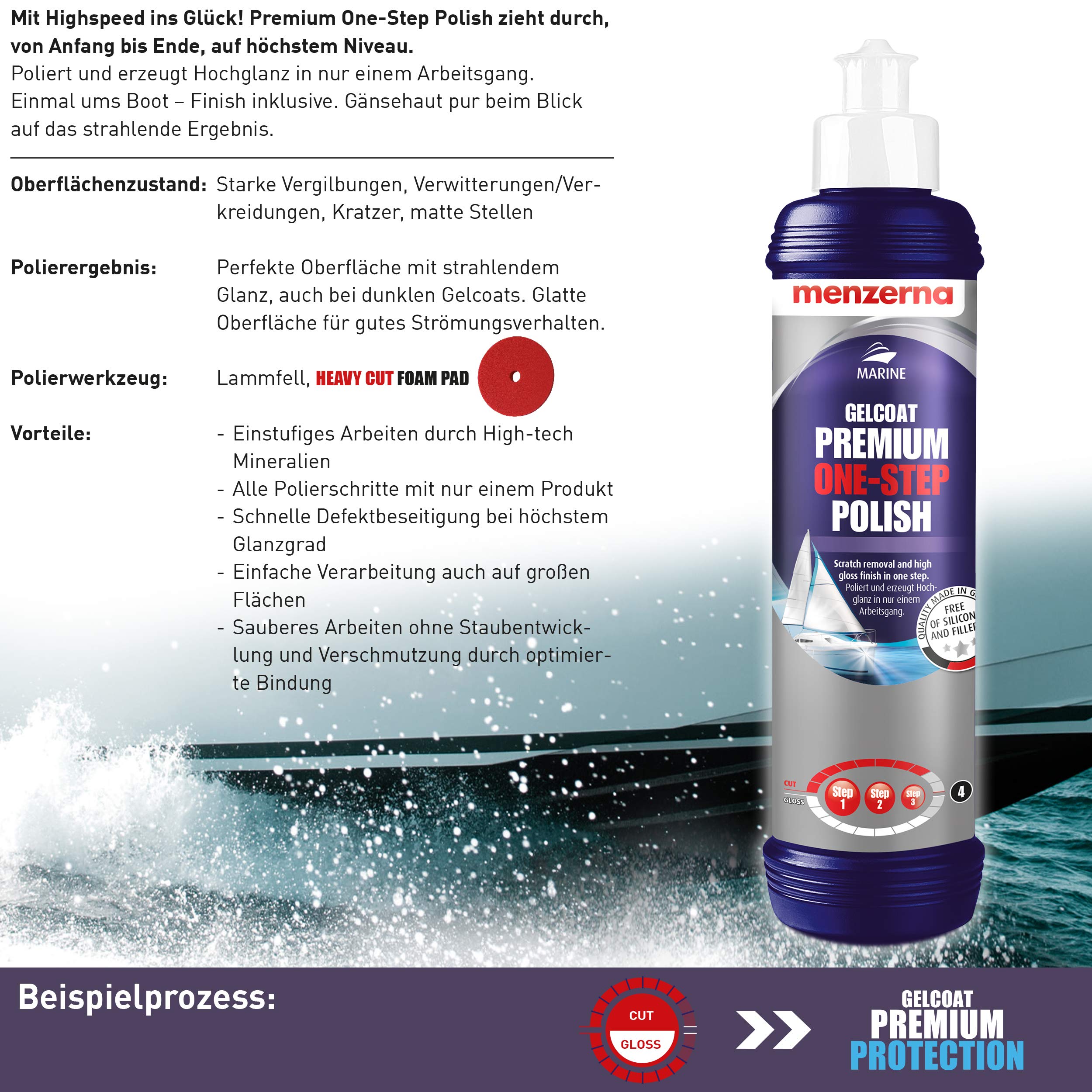 detailmate - Juego de abrillantadores Menzerna Premium Gelcoat Boots, 250 ml (One Step Polish + Gloss + Protect Set)