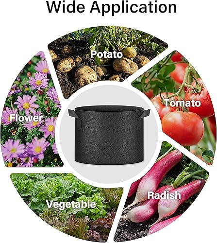 Miniatura 6 de HealSmart Bolsas de cultivo de plantas de 10 galones, macetas de tomate paquete de 5 con asas, tela no tejida de aireación, maceta de jardinería