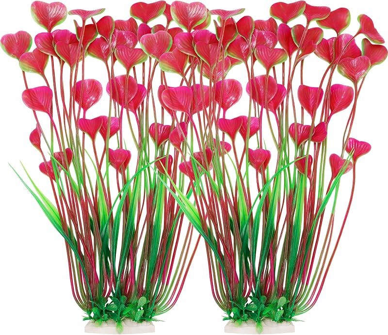 Plantas artificiais para aquário MyLifeUNIT com base de cerâmica, Pink, 40 cm, pacote com 2