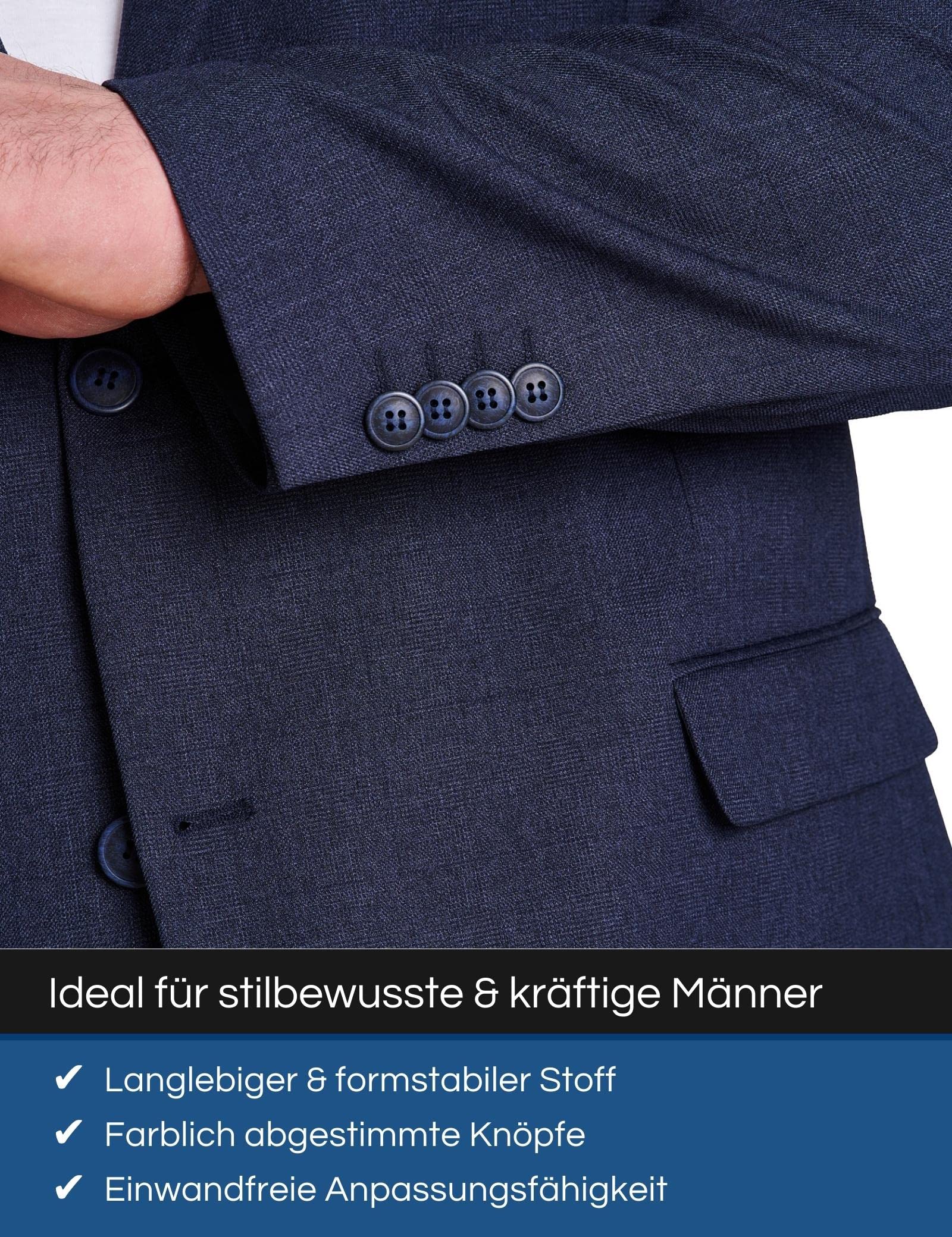 Mill&Tailor Herren Sakko in Navy mit Struktur I Schickes Sakko für Männer I Modern & Sportlich I Jackett für Business & Alltag I Herrensakko für kräftige Männer
