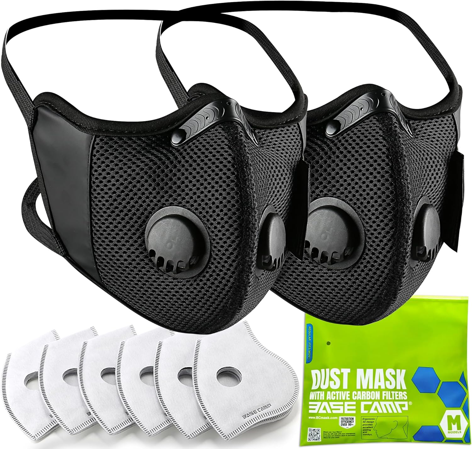 BASE CAMP M Cross Dust Mask, Reusable Breathable Comfortable Safety Face Mask for Work with Extra 6 Activated Carbon Filters