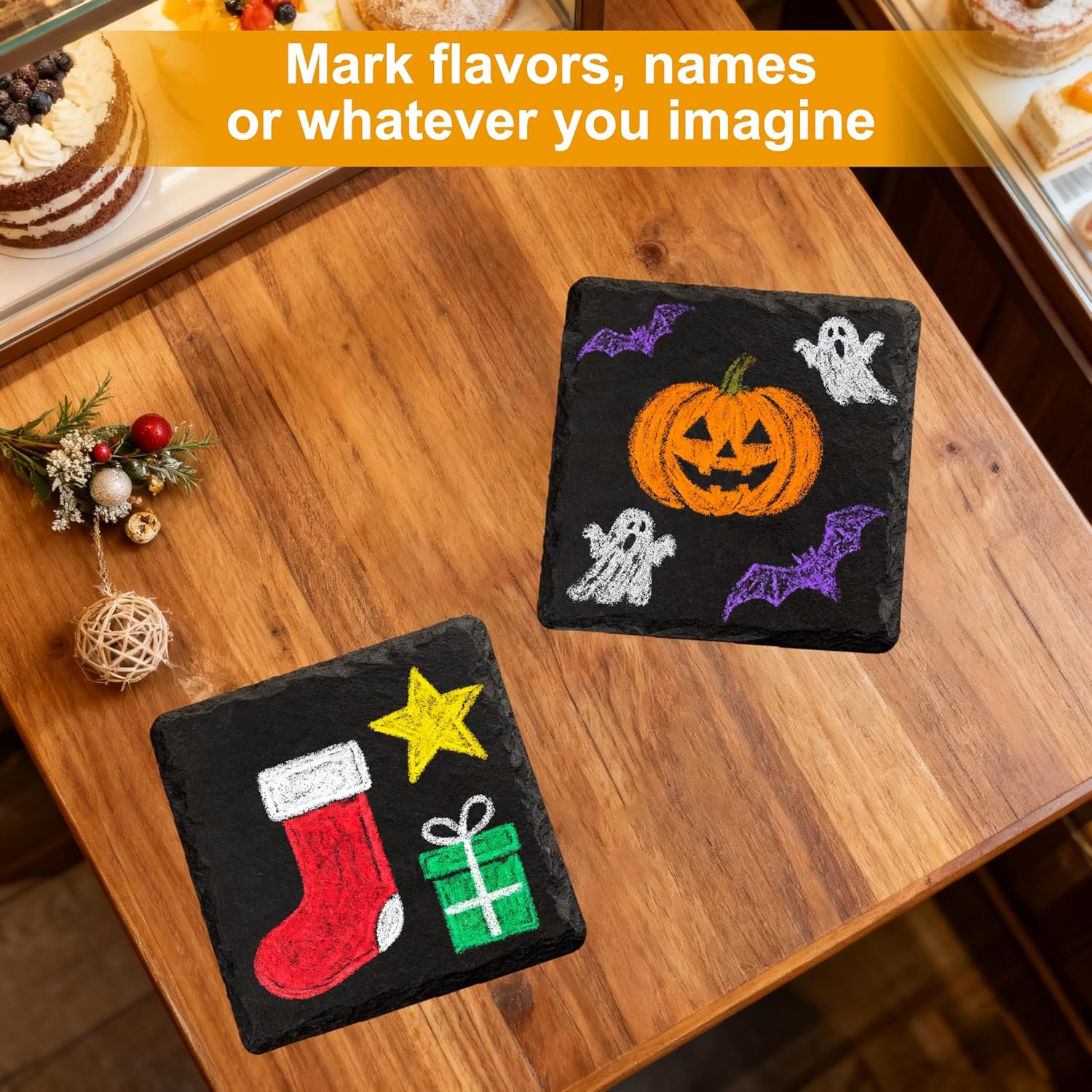 Cupcake Stand Set,3 Tier Dessert Table Display Set with Metal Rod & Slate Coasters Set of 4 for Theme Party, Wedding, Tea Party, Birthday, Black