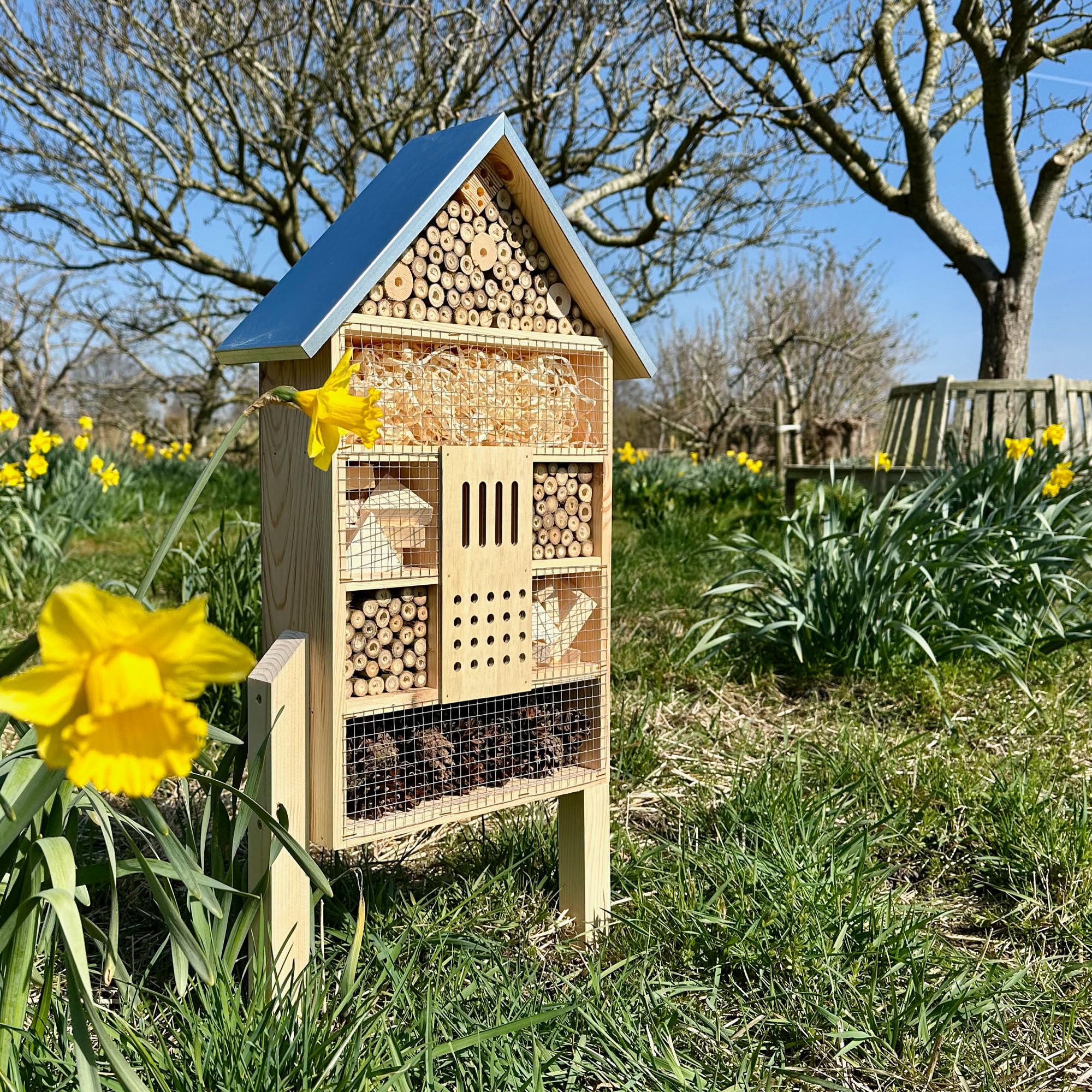 GARTENETAGE Insektenhotel XXL für Bienen und Marienkäfer – 79 x 38 x 11,5 cm – Wetterfestes Insektenhaus mit 7 Fächern – Schutz und Nisthilfe für Wildbienen, Schmetterlinge und Florfliegen
