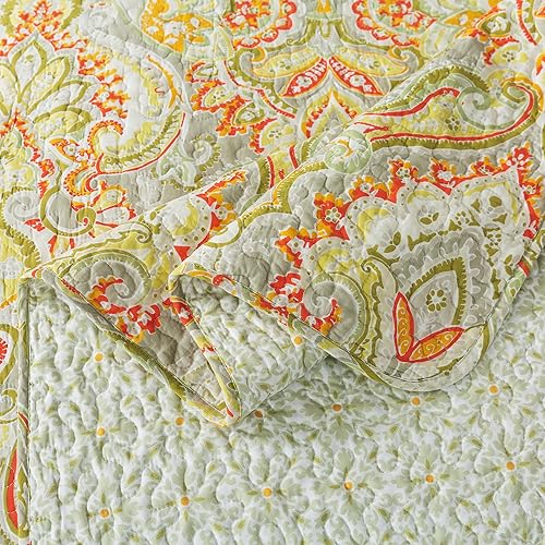 Vista 68 de NEWLAKE Juego de colcha de algodón, juego de colcha reversible de retazos, estampado real clásico turquesa, tamaño Queen Turquesa Clásico