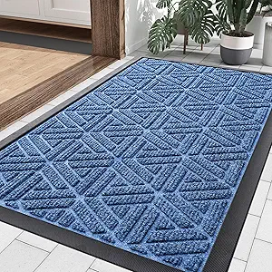 Smiry Front Door Mat Outside Entrance, Heavy Duty Natural Rubber Doormat, Trap Dirt and Moisture Easy Clean Low Profile Patio Porch Welcome Floor Mats for Entry, 29.5x17 Inch, Blue