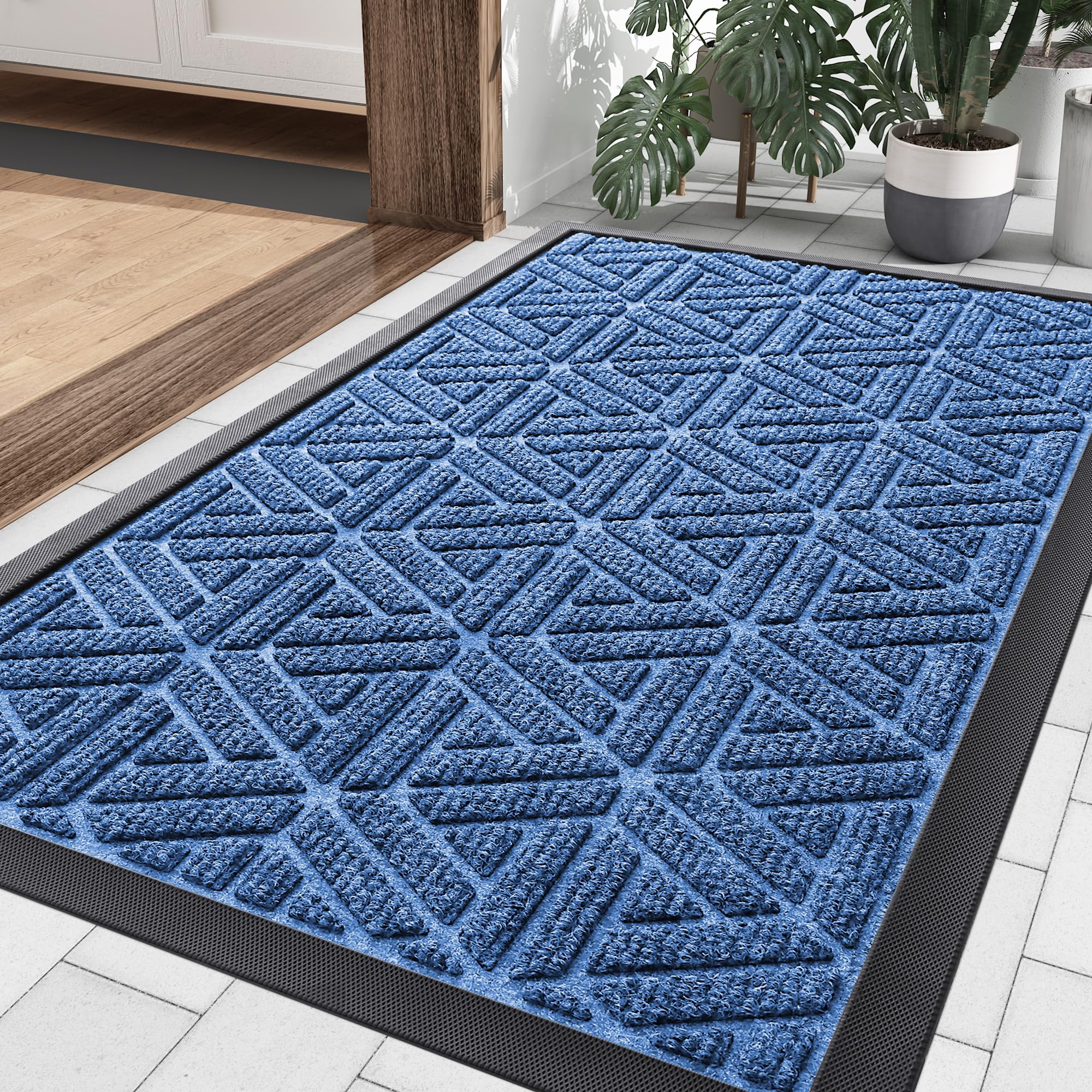 Smiry Front Door Mat Outside Entrance, Low Profile Rubber Doormat, 29.5x17