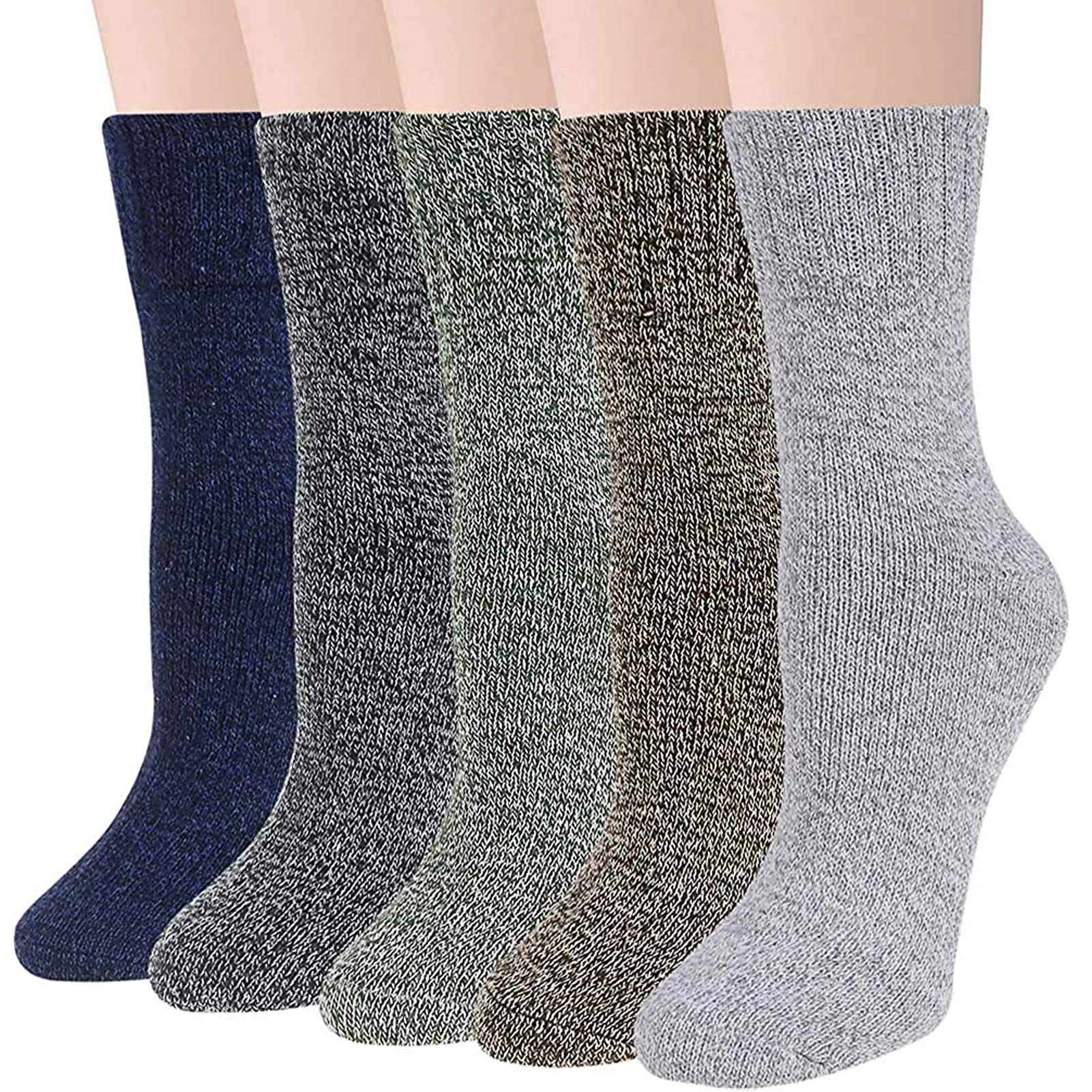 Photo 1 of Mens Heavy Thick Wool Socks - Soft Warm Comfort Winter Crew Socks (Pack of 3/5),Multicolor,One Size 7-12 One Size C7-normal Thick 5pack