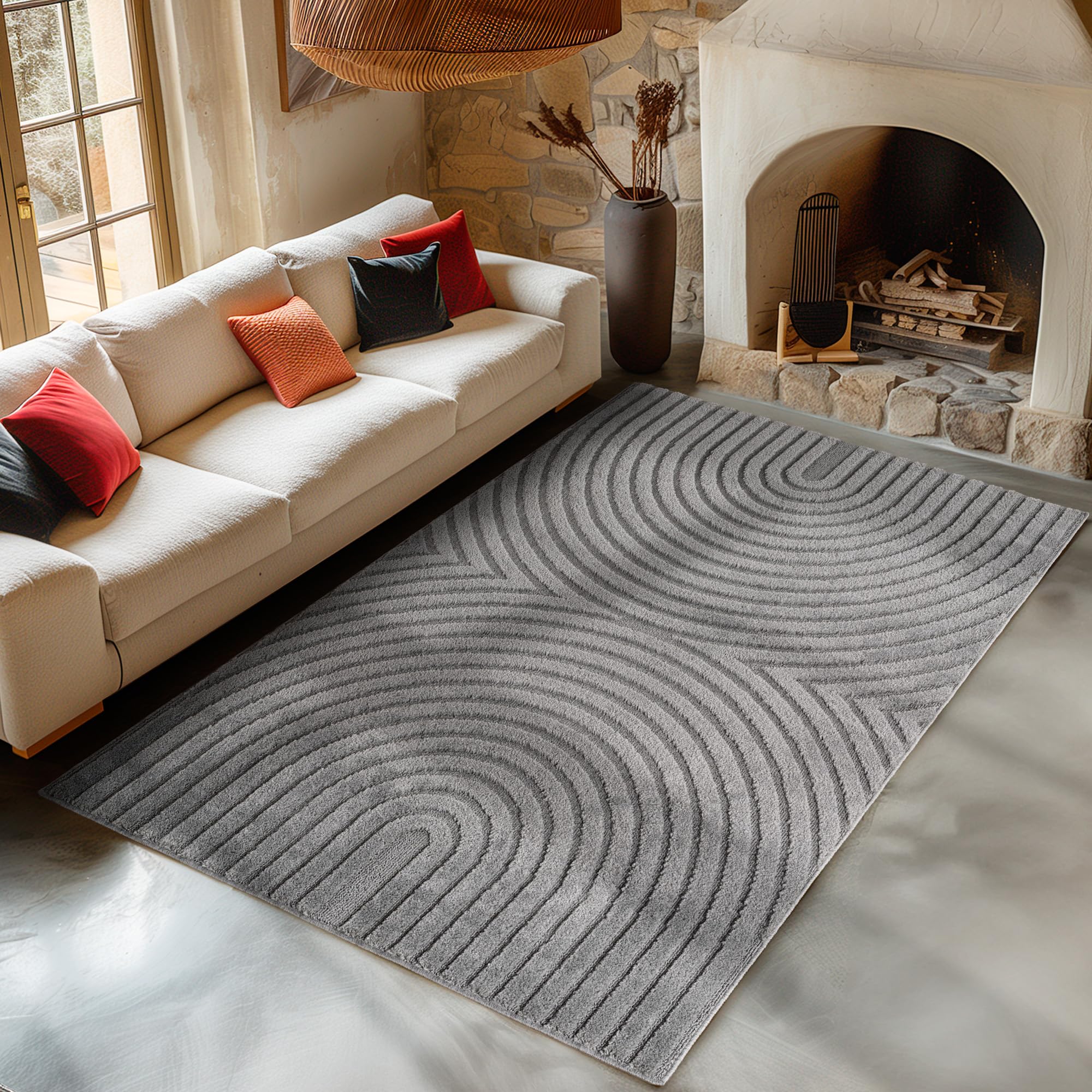 Carpetsale24 Wohnzimmer Teppich Hochflor Skandi Boho Karo Muster Hoch-Tief Struktur Shaggy Langflor Weich Flauschig Strapazierfähig Pflegeleicht Modern für Schlafzimmer